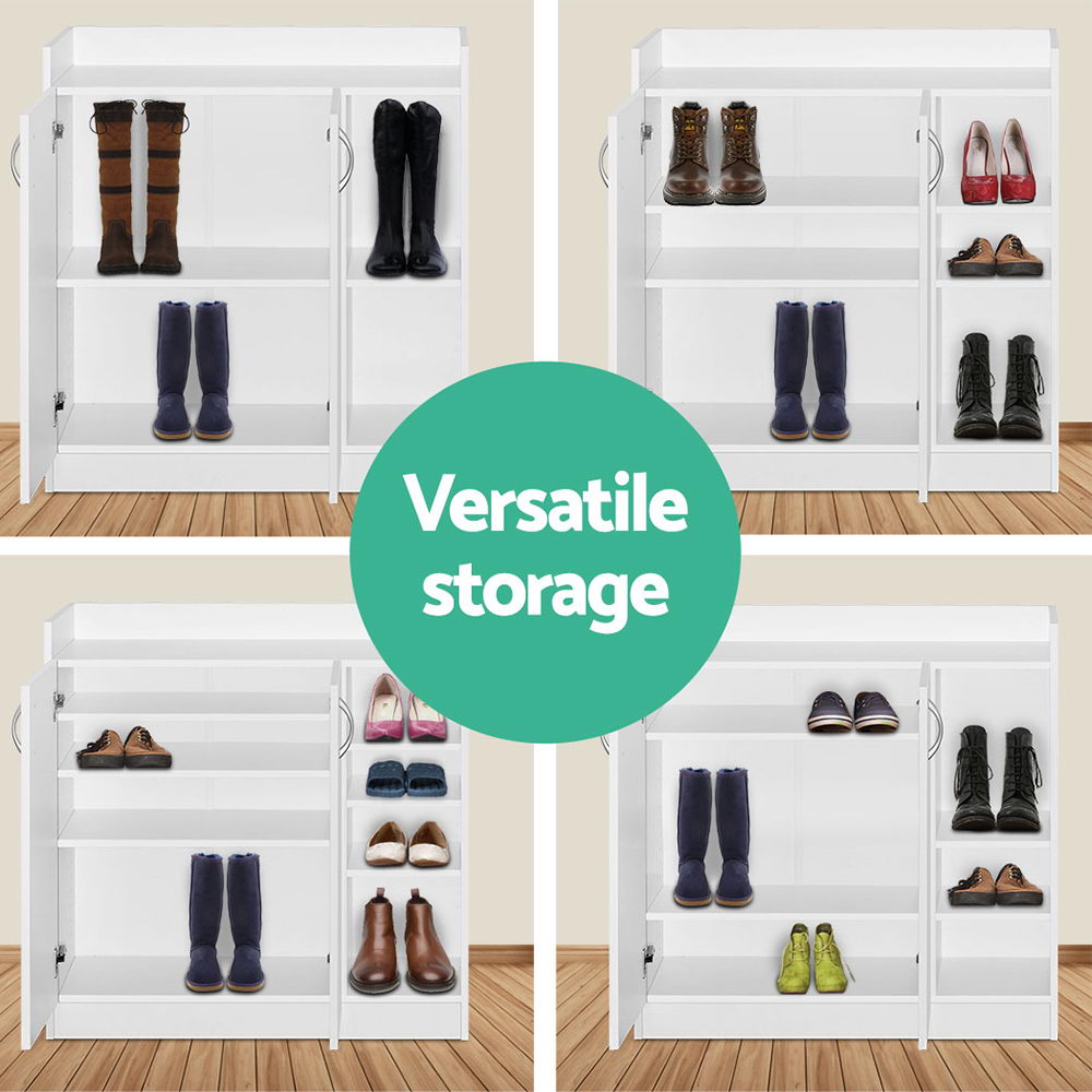 2 Doors Shoe Cabinet Storage Cupboard - White - Homecoze