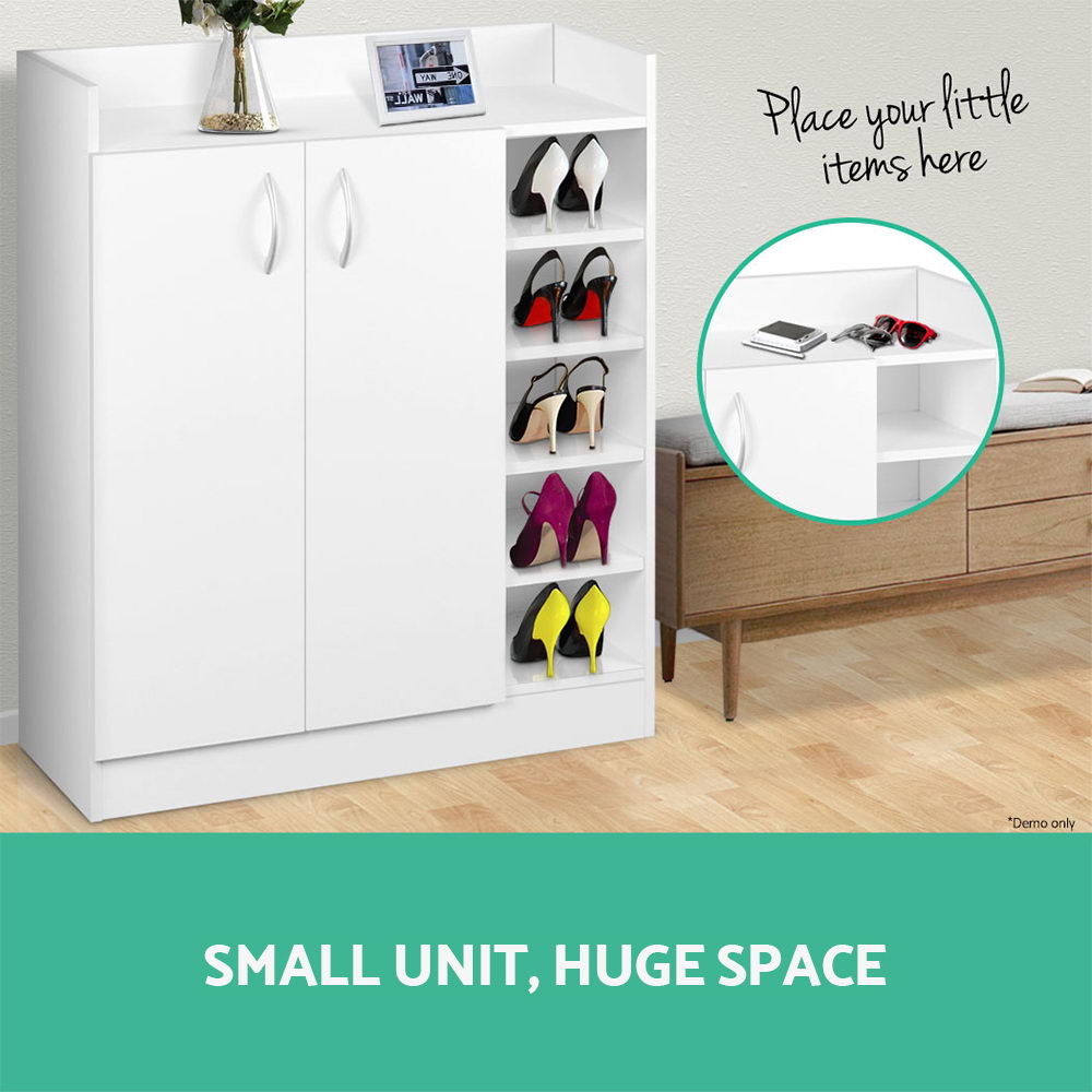 2 Doors Shoe Cabinet Storage Cupboard - White - Homecoze