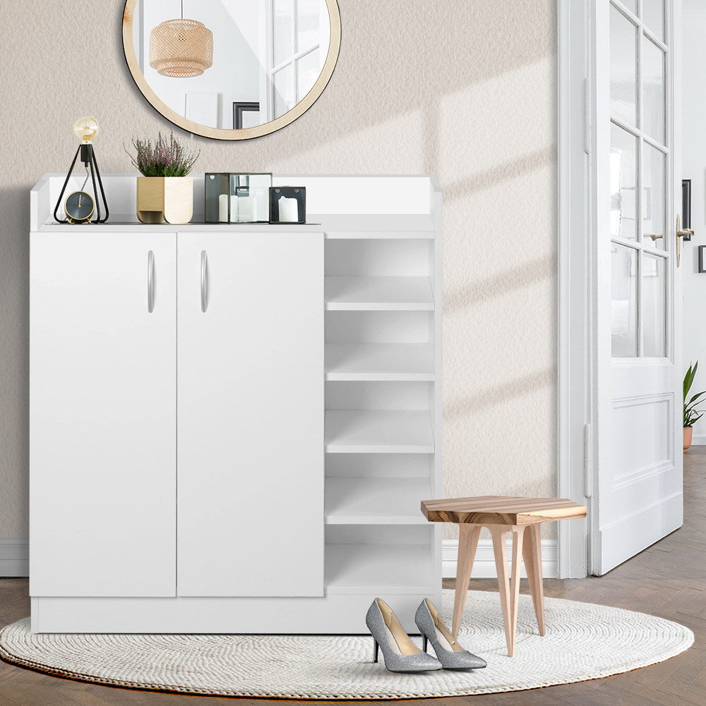 2 Doors Shoe Cabinet Storage Cupboard - White - Homecoze