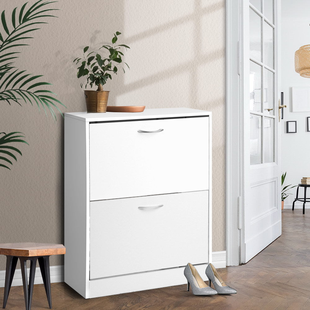 2 Door Shoe Cabinet - White - Homecoze