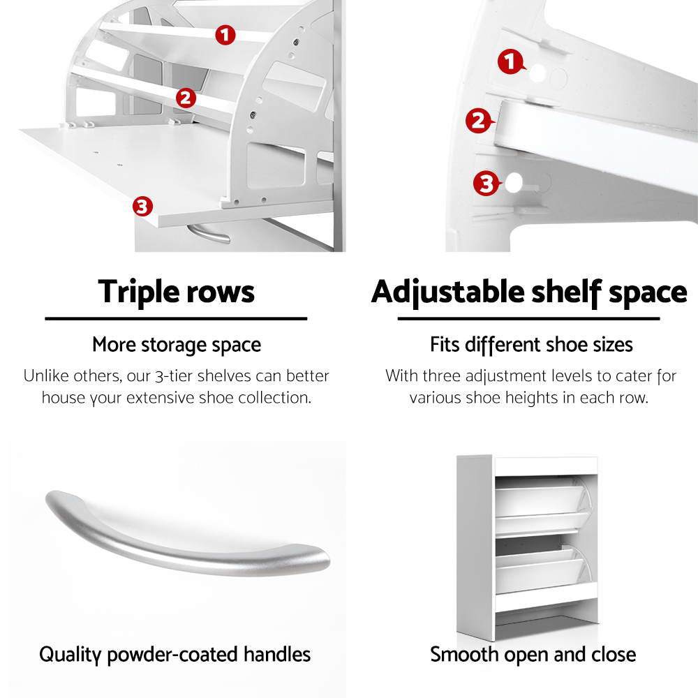 2 Door Shoe Cabinet - White - Homecoze