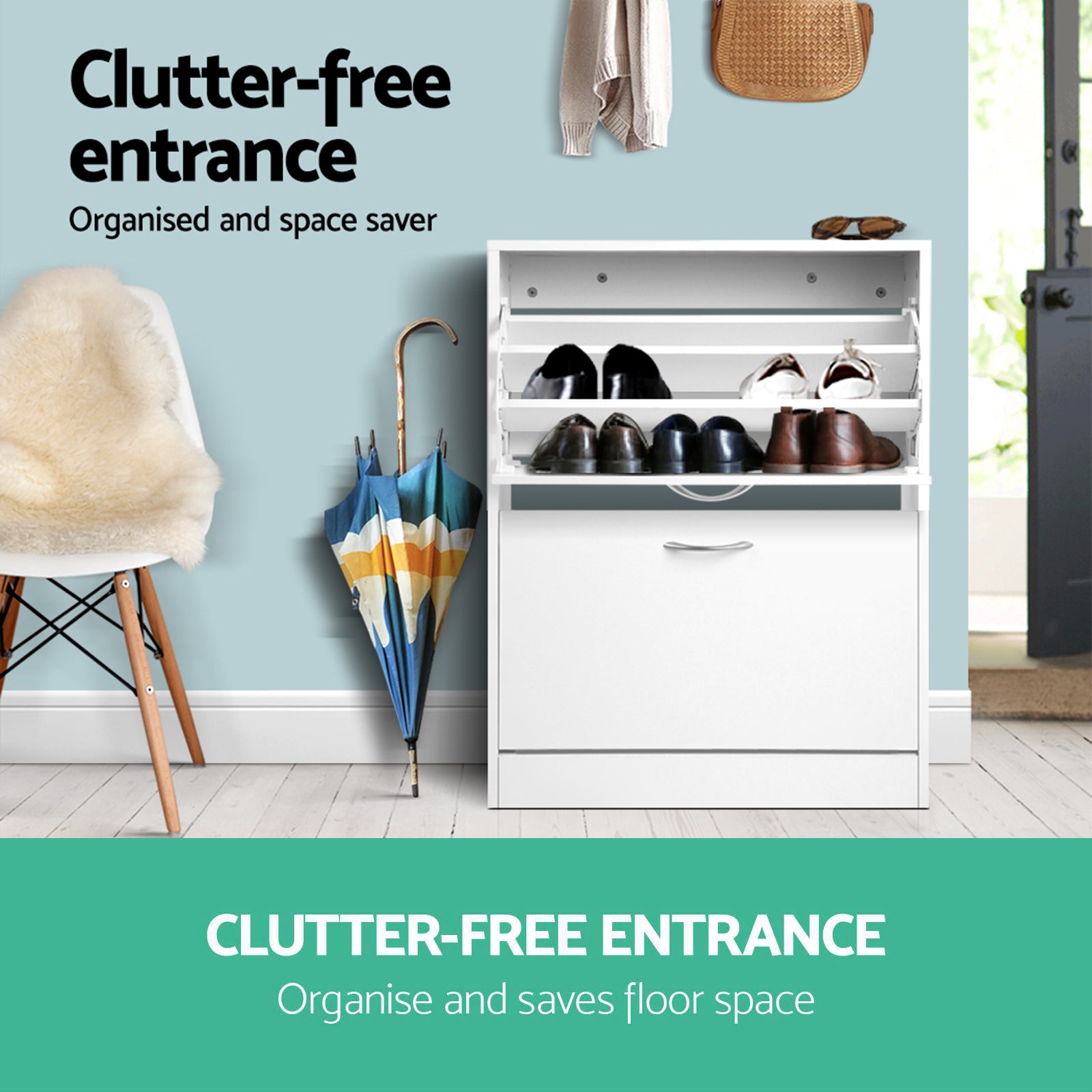 2 Door Shoe Cabinet - White - Homecoze