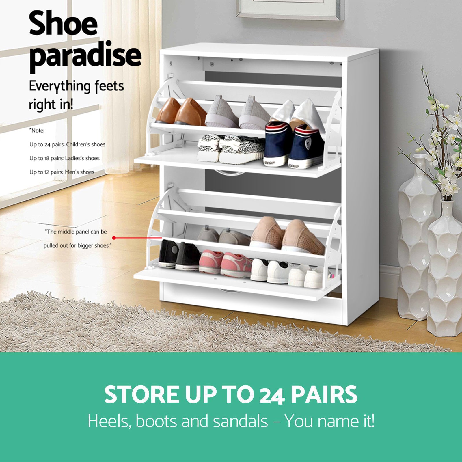 2 Door Shoe Cabinet - White - Homecoze