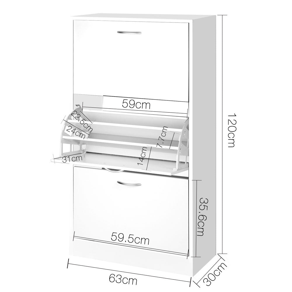 3 Tier Shoe Cabinet - White - Homecoze