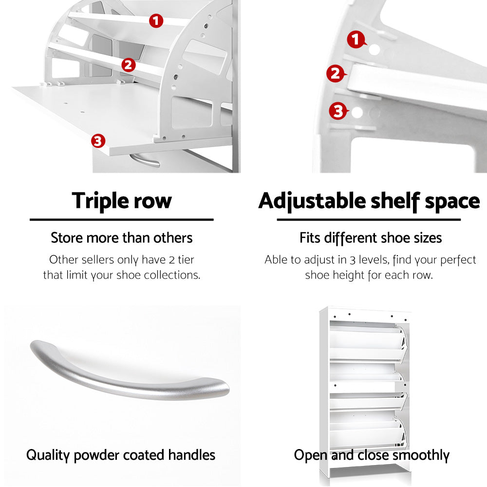 3 Tier Shoe Cabinet - White - Homecoze