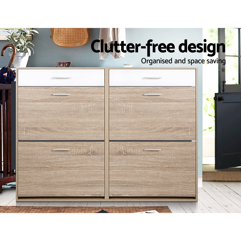 2 Tier Shoe Cabinet - Wood - Homecoze
