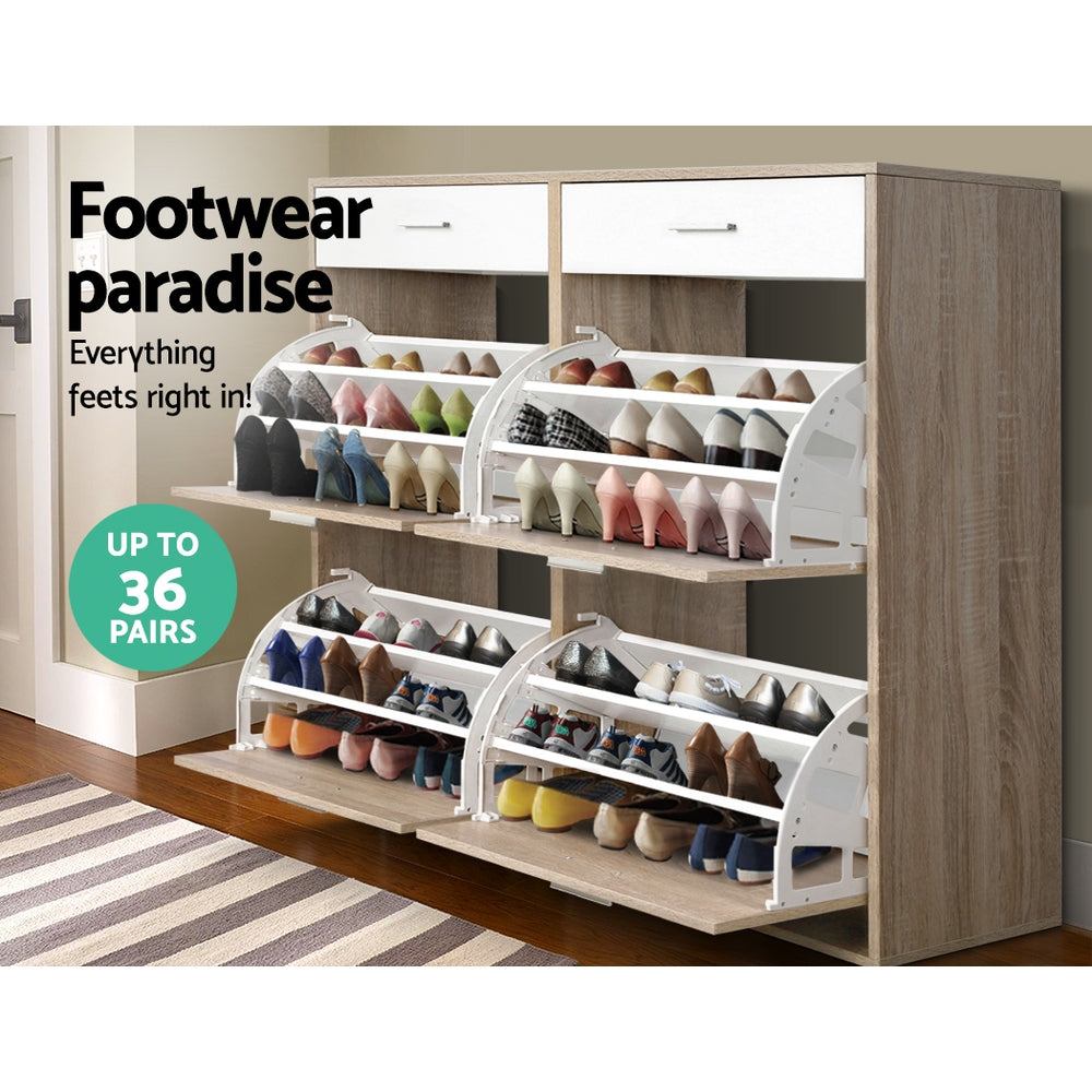 2 Tier Shoe Cabinet - Wood - Homecoze