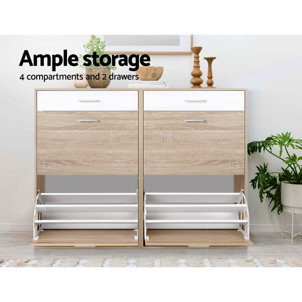 2 Tier Shoe Cabinet - Wood - Homecoze
