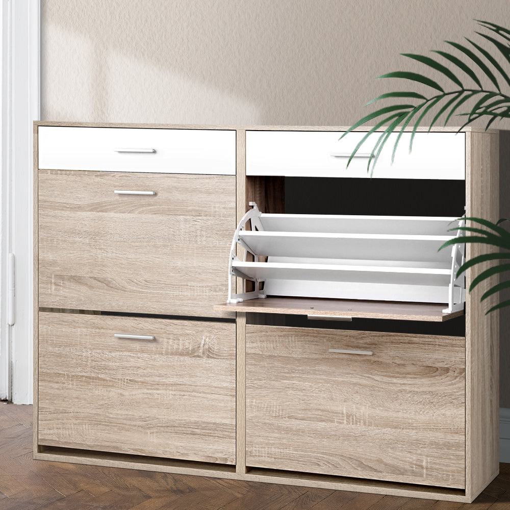 2 Tier Shoe Cabinet - Wood - Homecoze