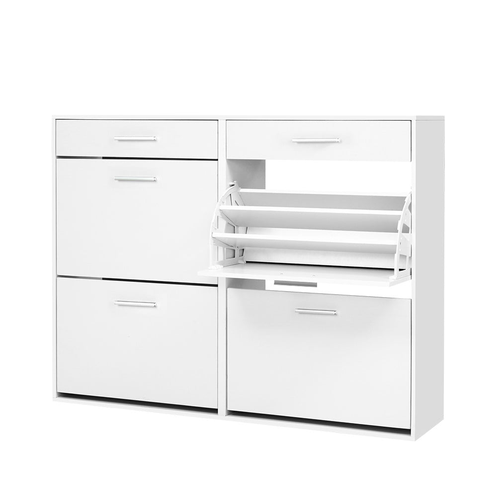 36 Pairs Shoe Cabinet Rack Organiser Storage Cupboard with Drawers - White - Homecoze