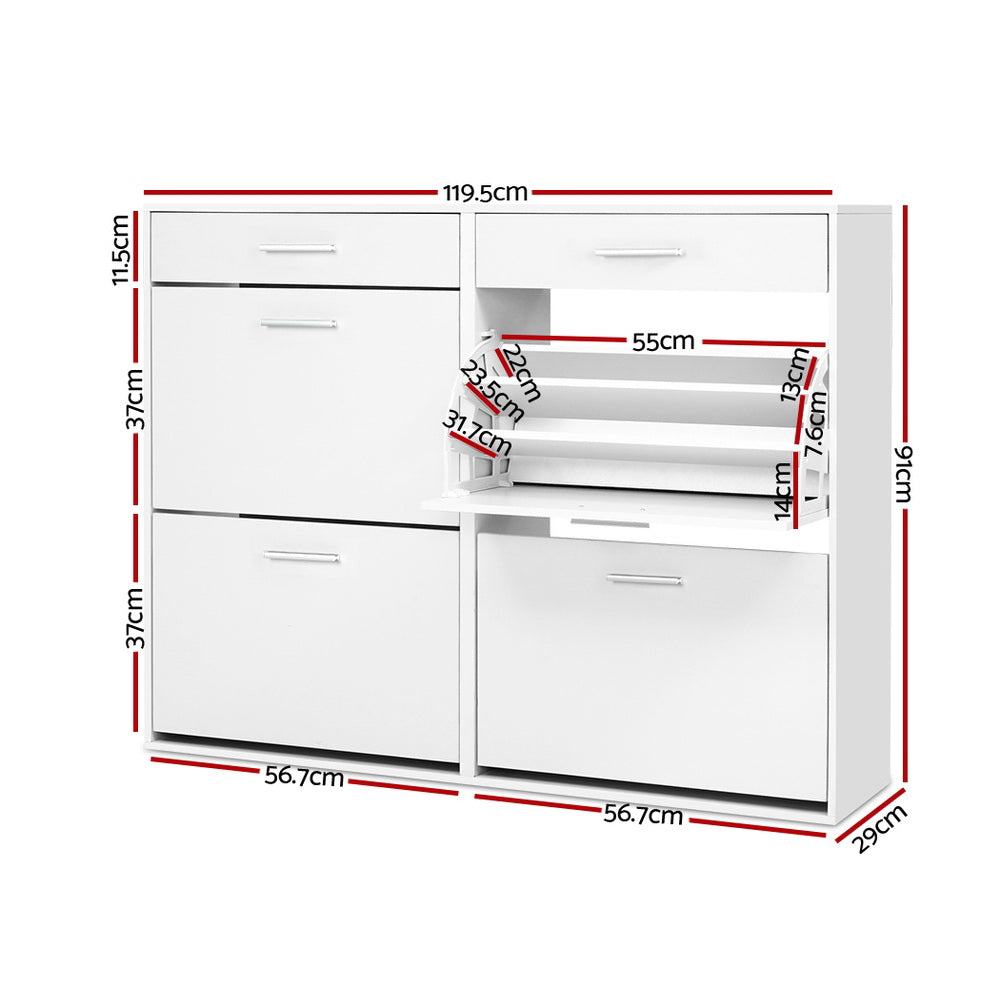36 Pairs Shoe Cabinet Rack Organiser Storage Cupboard with Drawers - White - Homecoze