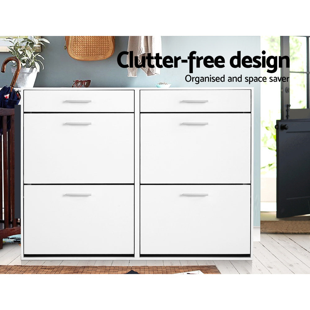 36 Pairs Shoe Cabinet Rack Organiser Storage Cupboard with Drawers - White - Homecoze