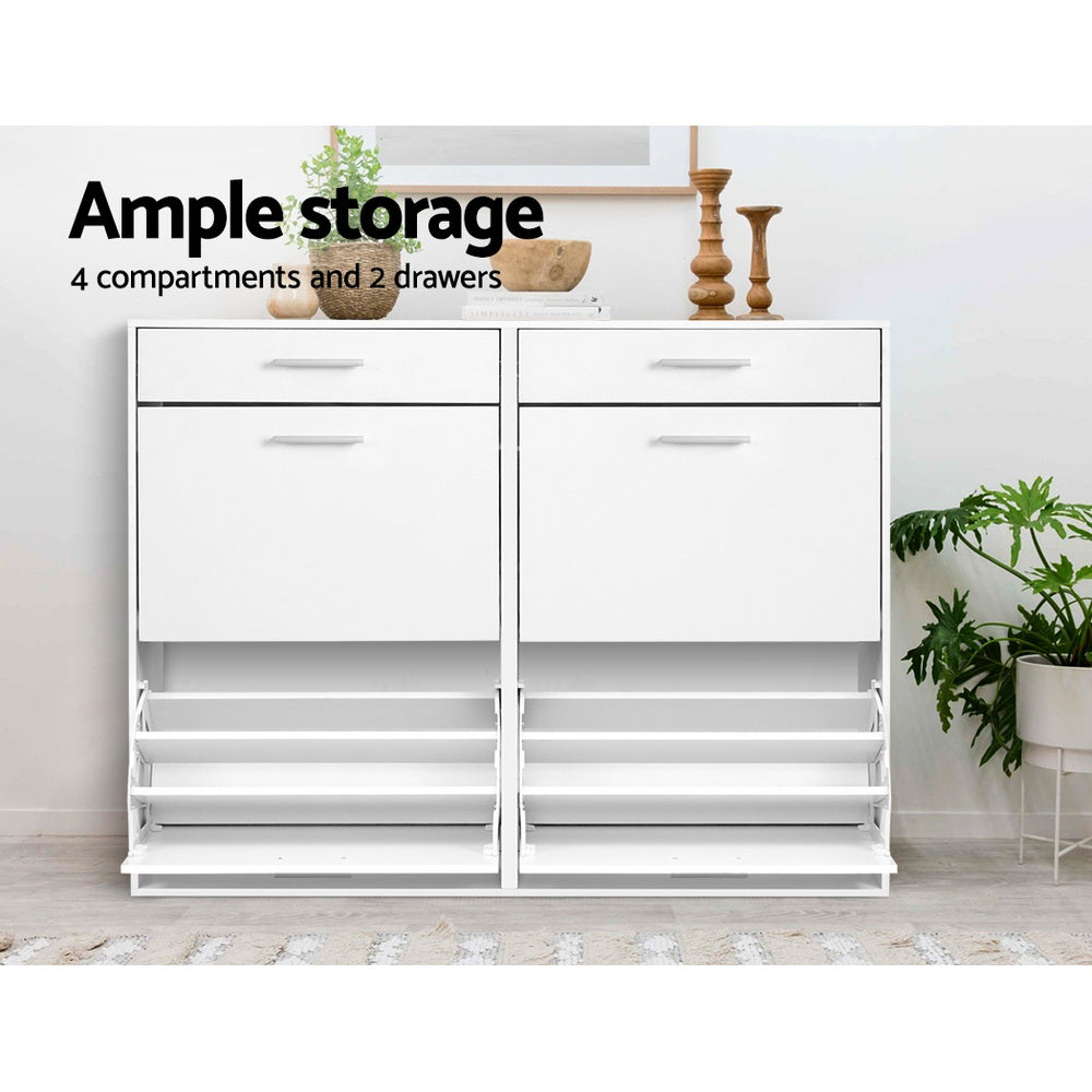 36 Pairs Shoe Cabinet Rack Organiser Storage Cupboard with Drawers - White - Homecoze