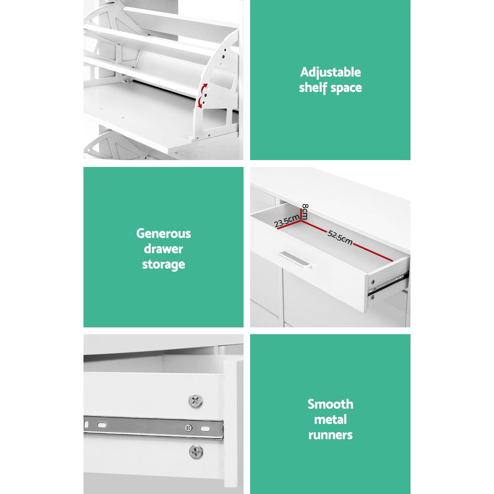 36 Pairs Shoe Cabinet Rack Organiser Storage Cupboard with Drawers - White - Homecoze