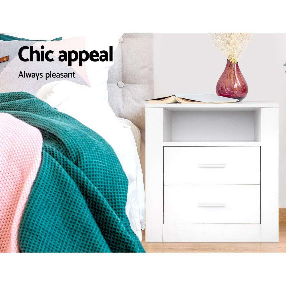 2 Drawer Bedside Table Storage Cabinet - White - Homecoze