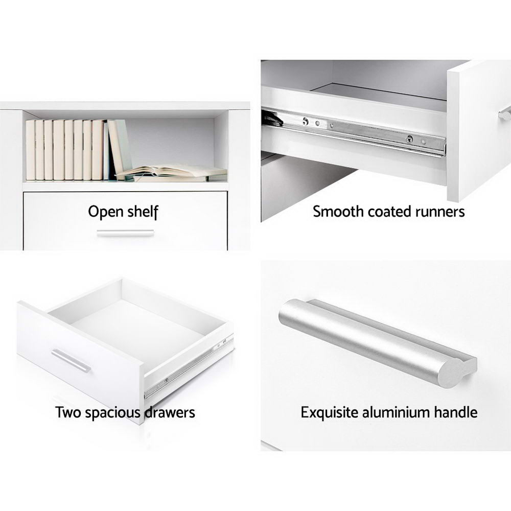 2 Drawer Bedside Table Storage Cabinet - White - Homecoze