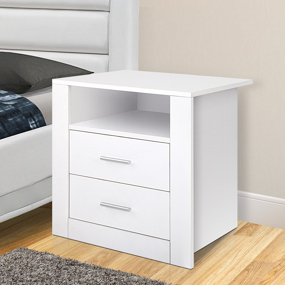 2 Drawer Bedside Table Storage Cabinet - White - Homecoze