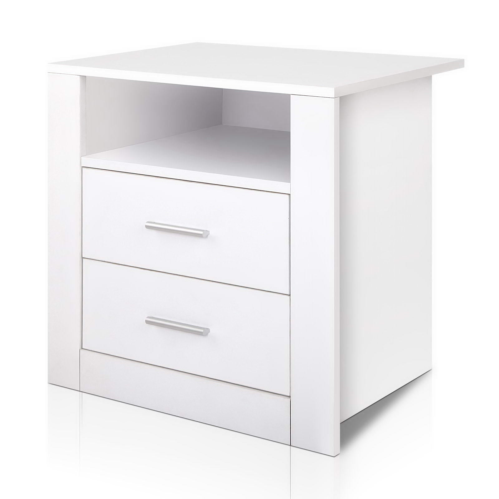 2 Drawer Bedside Table Storage Cabinet - White - Homecoze