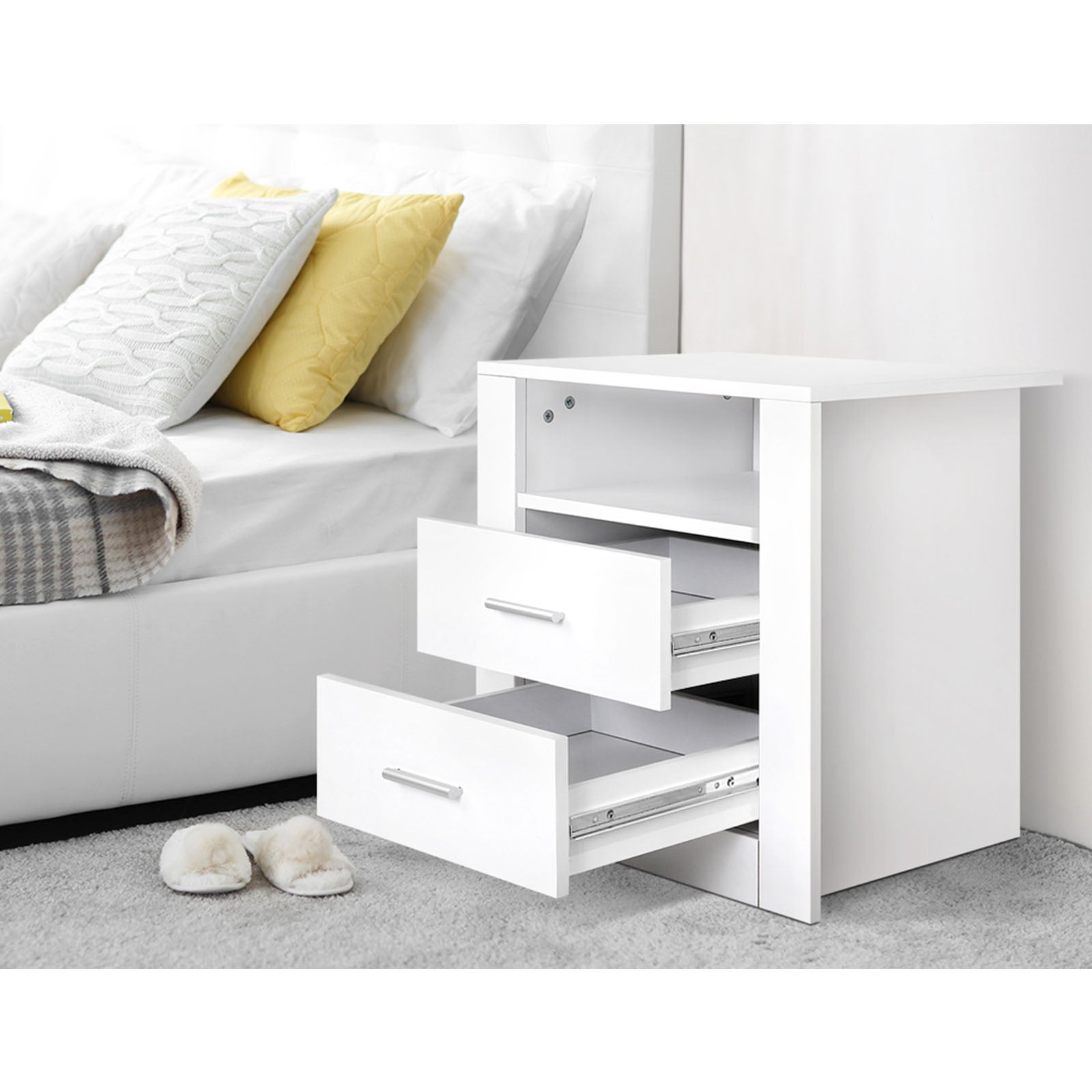 Artiss 2 X Bedside Table 2 Drawers with Shelf - TARA White - Homecoze