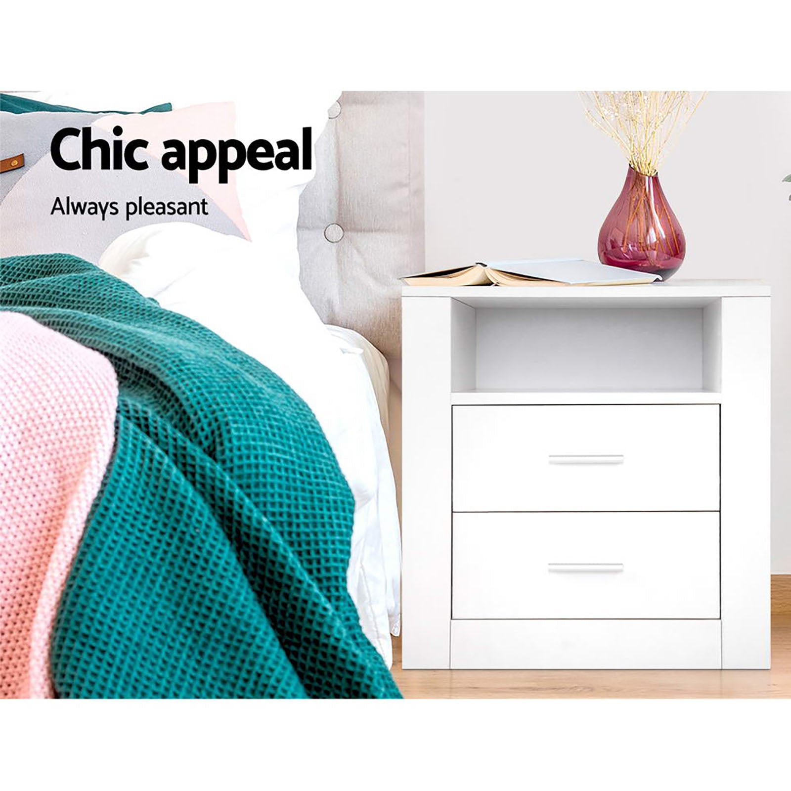 Artiss 2 X Bedside Table 2 Drawers with Shelf - TARA White - Homecoze