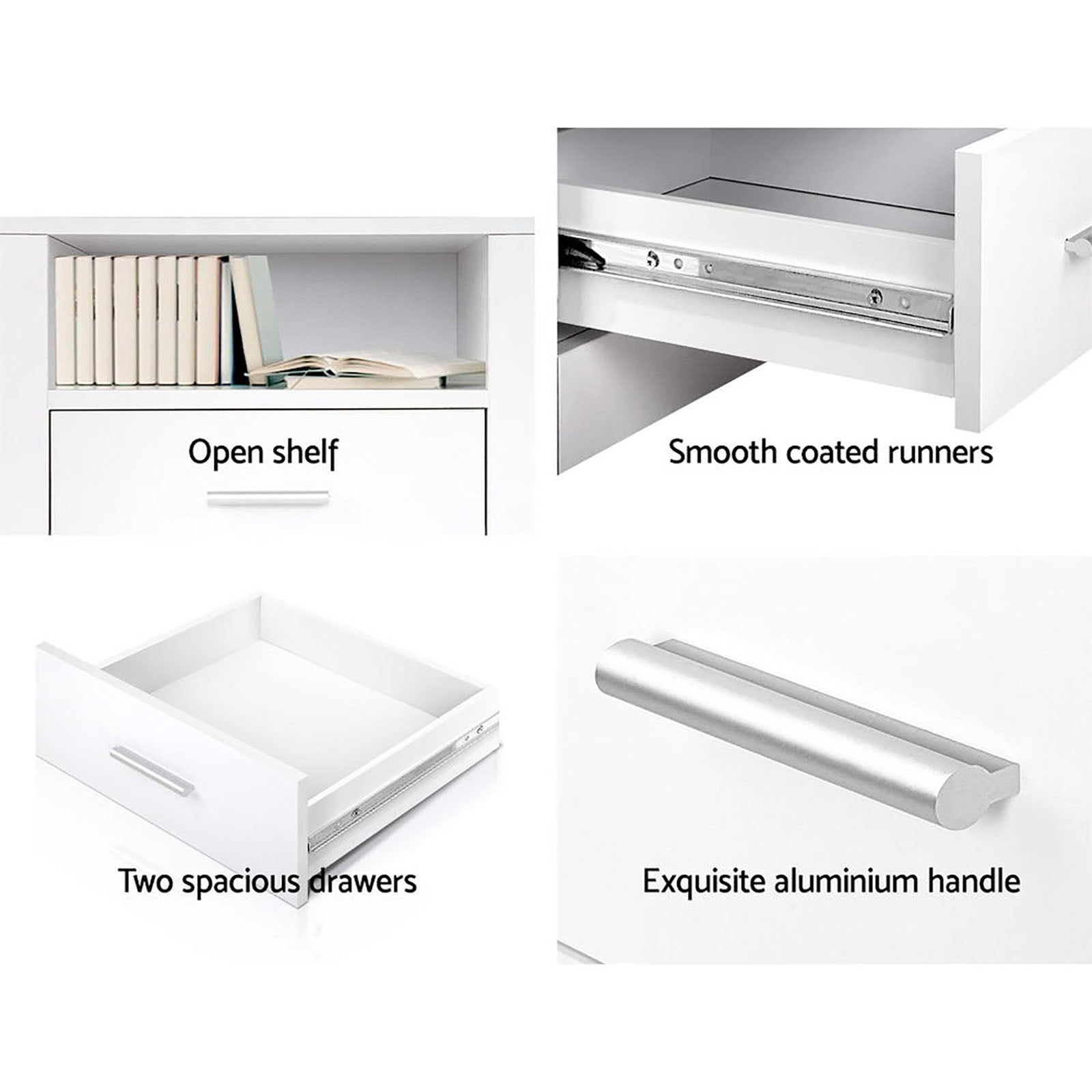 Artiss 2 X Bedside Table 2 Drawers with Shelf - TARA White - Homecoze