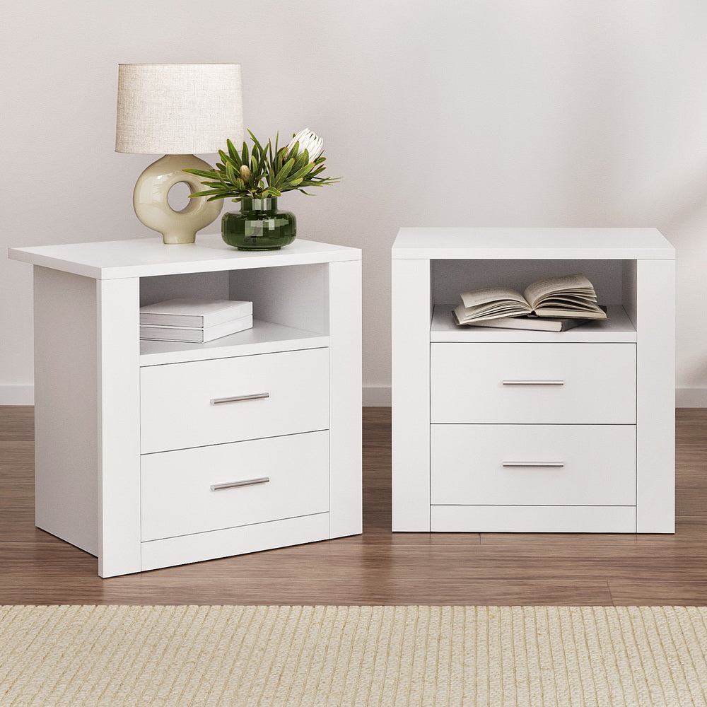 Artiss 2 X Bedside Table 2 Drawers with Shelf - TARA White - Homecoze