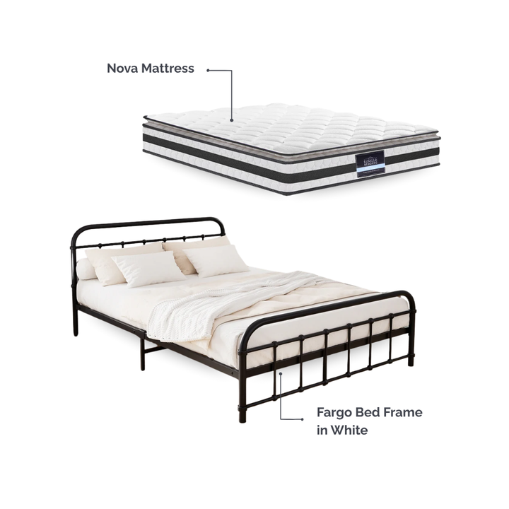 Fargo (Double) Bed Frame & Nova Mattress Set - Black - Homecoze