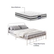 Fargo (Double) Bed Frame & Nova Mattress Set - White - Homecoze