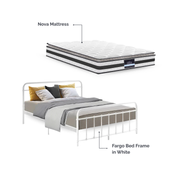 Fargo (Queen) Bed Frame & Nova Mattress Set - White - Homecoze