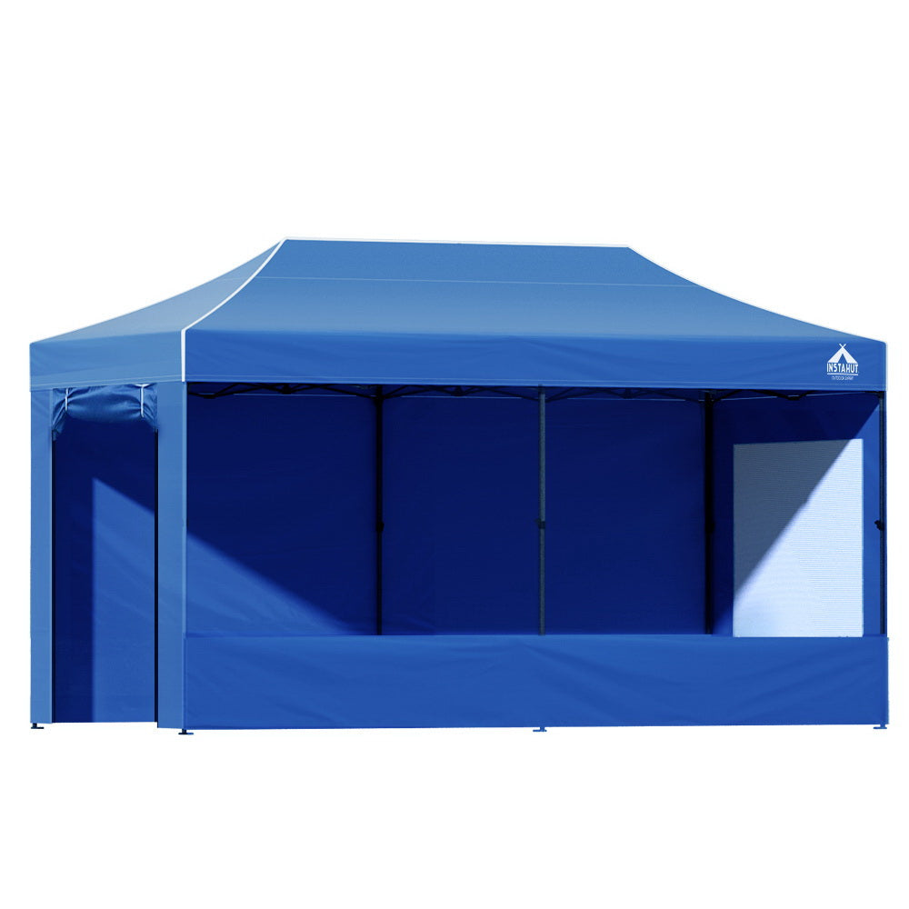 Gazebo Marquee 3x6m with Side Walls Kit Folding Outdoor Canopy Shade Tent - Blue - Homecoze