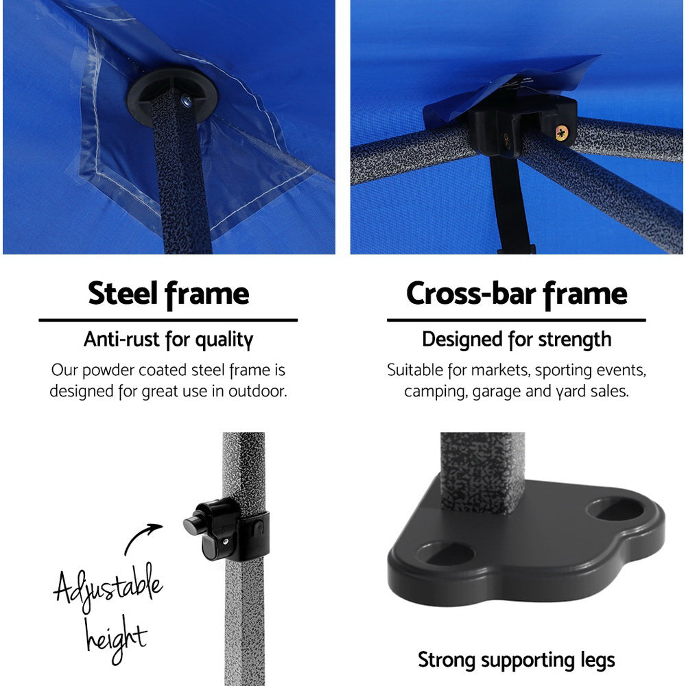 Gazebo Marquee 3x6m with Side Walls Kit Folding Outdoor Canopy Shade Tent - Blue - Homecoze