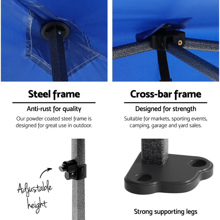 Gazebo Marquee 3x6m with Side Walls Kit Folding Outdoor Canopy Shade Tent - Blue - Homecoze