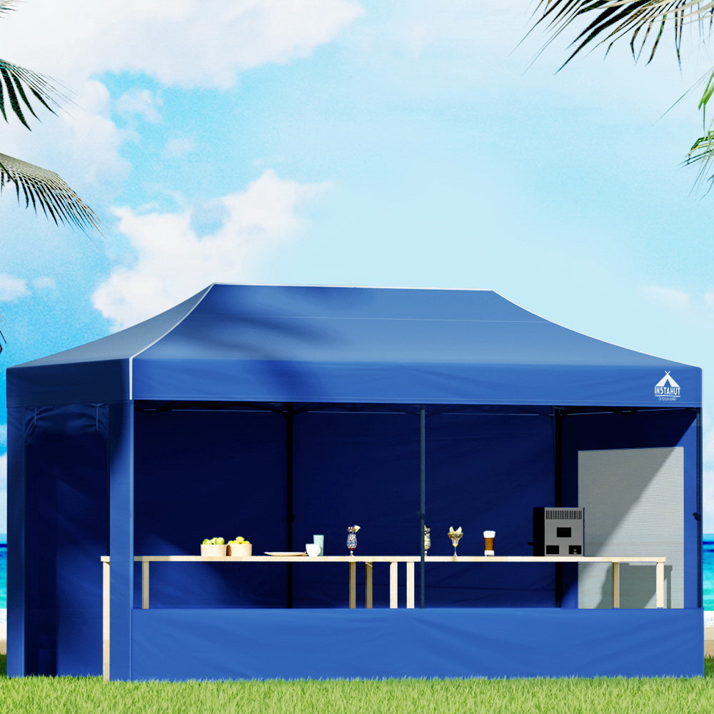 Gazebo Marquee 3x6m with Side Walls Kit Folding Outdoor Canopy Shade Tent - Blue - Homecoze