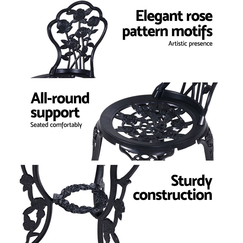 Rosetta 2-Seater Rose Outdoor Bistro Set – Black