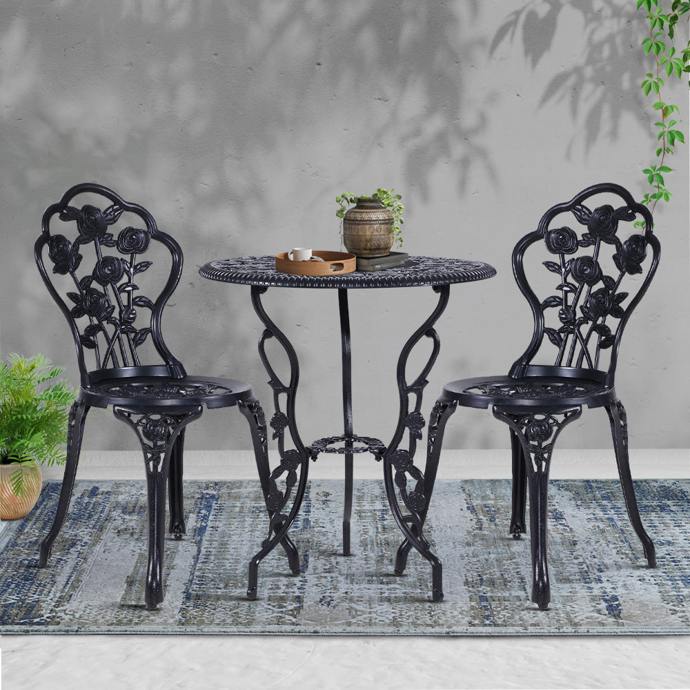 Rosetta 2-Seater Rose Outdoor Bistro Set – Black