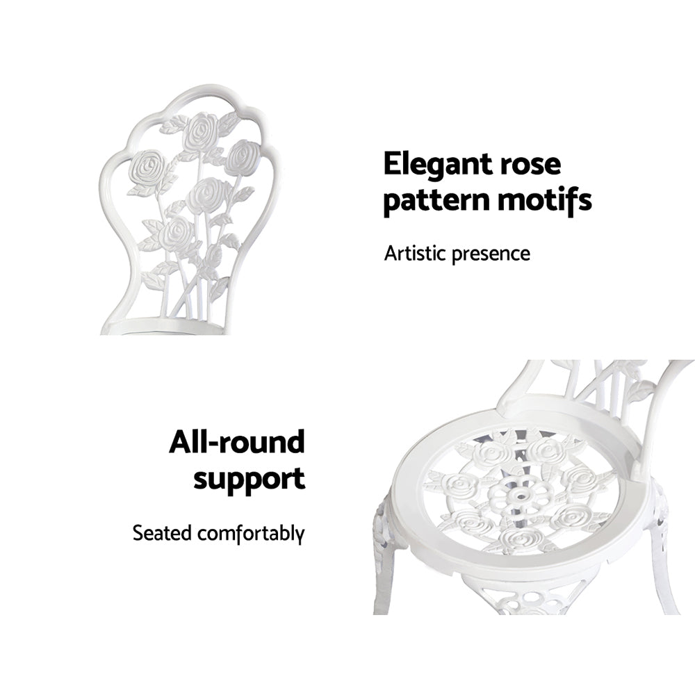 Rosetta 2-Seater Rose Outdoor Bistro Set – White