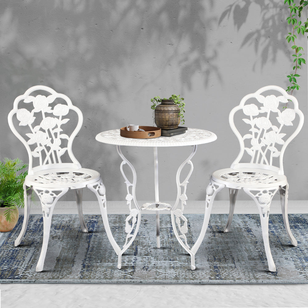 Rosetta 2-Seater Rose Outdoor Bistro Set – White