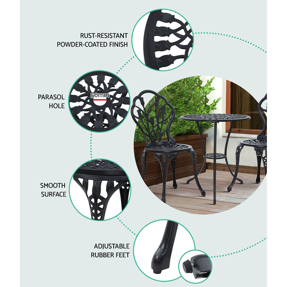Louvre 2-Seater Tulip Outdoor Bistro Set – Black