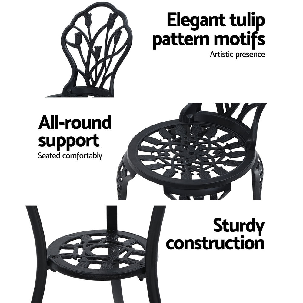Louvre 2-Seater Tulip Outdoor Bistro Set – Black