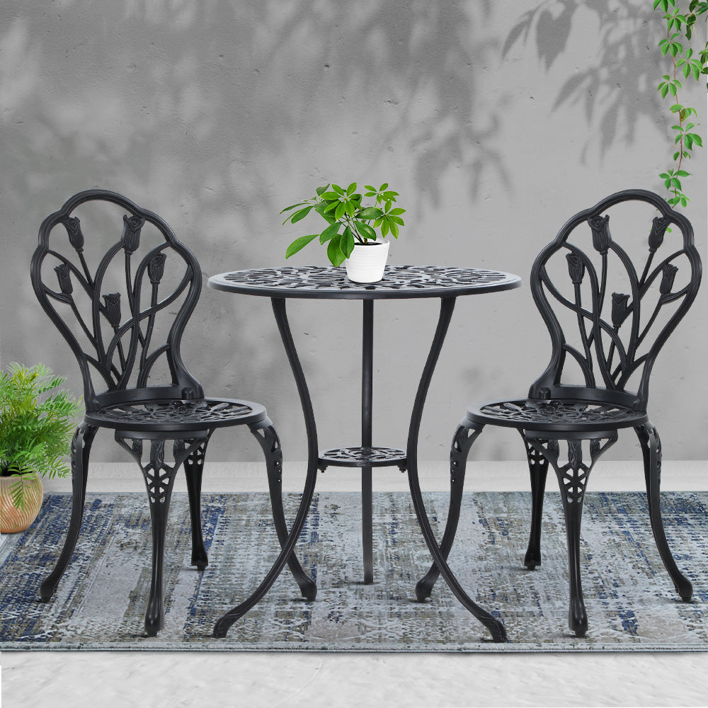 Louvre 2-Seater Tulip Outdoor Bistro Set – Black