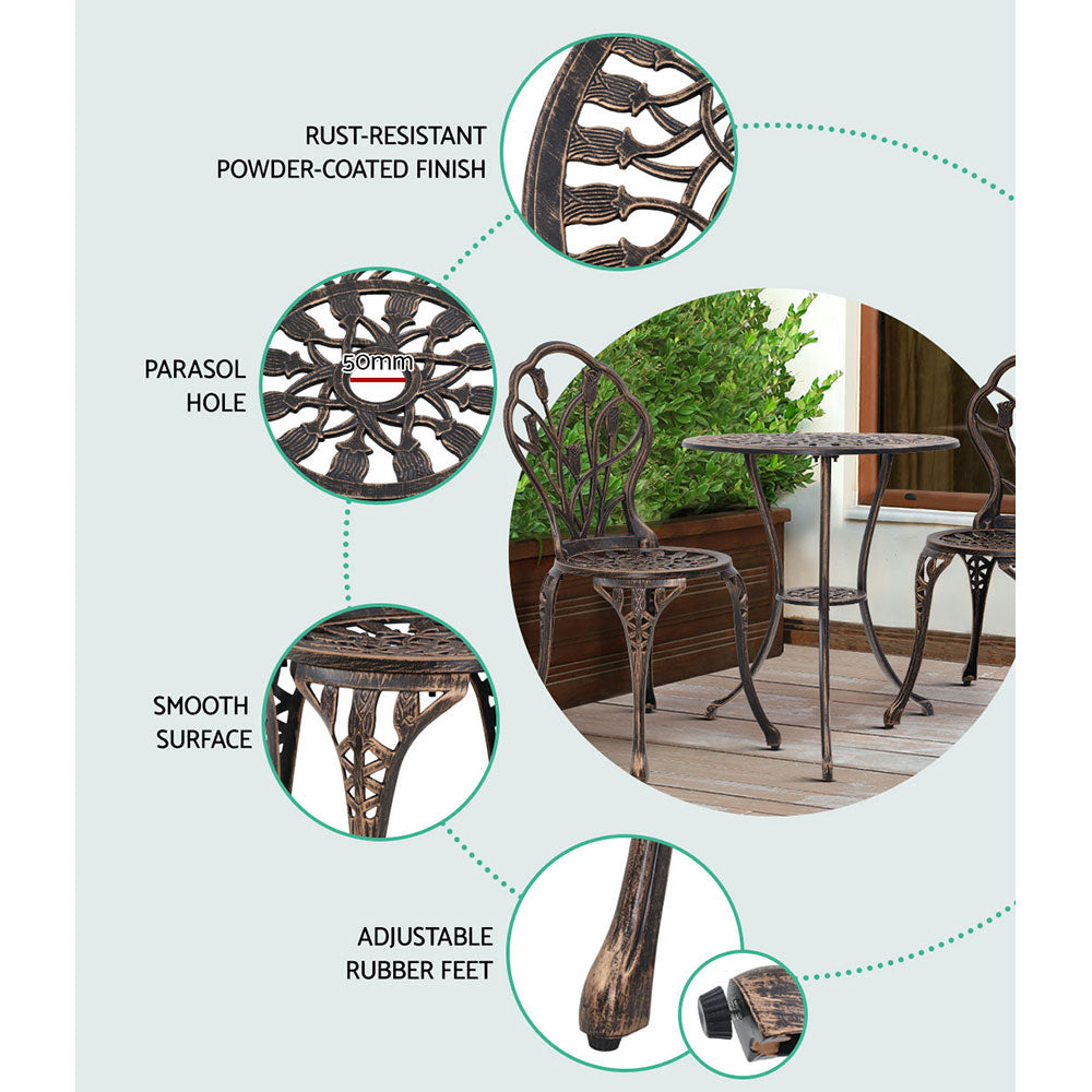 Louvre 2-Seater Tulip Outdoor Bistro Set – Bronze