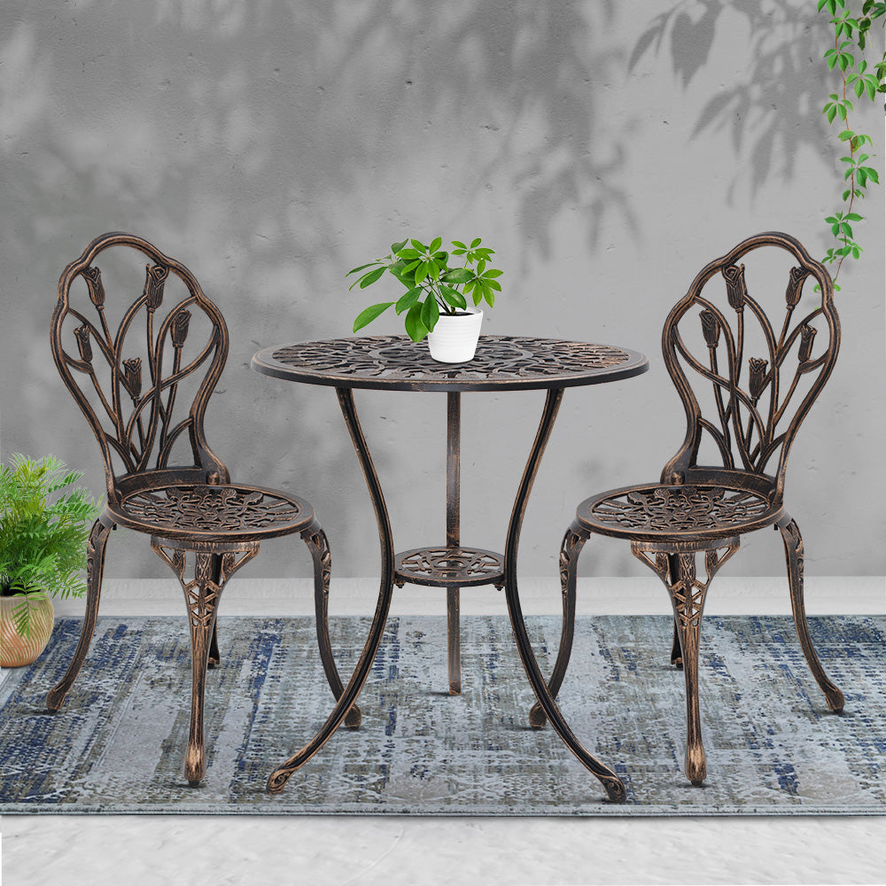 Louvre 2-Seater Tulip Outdoor Bistro Set – Bronze