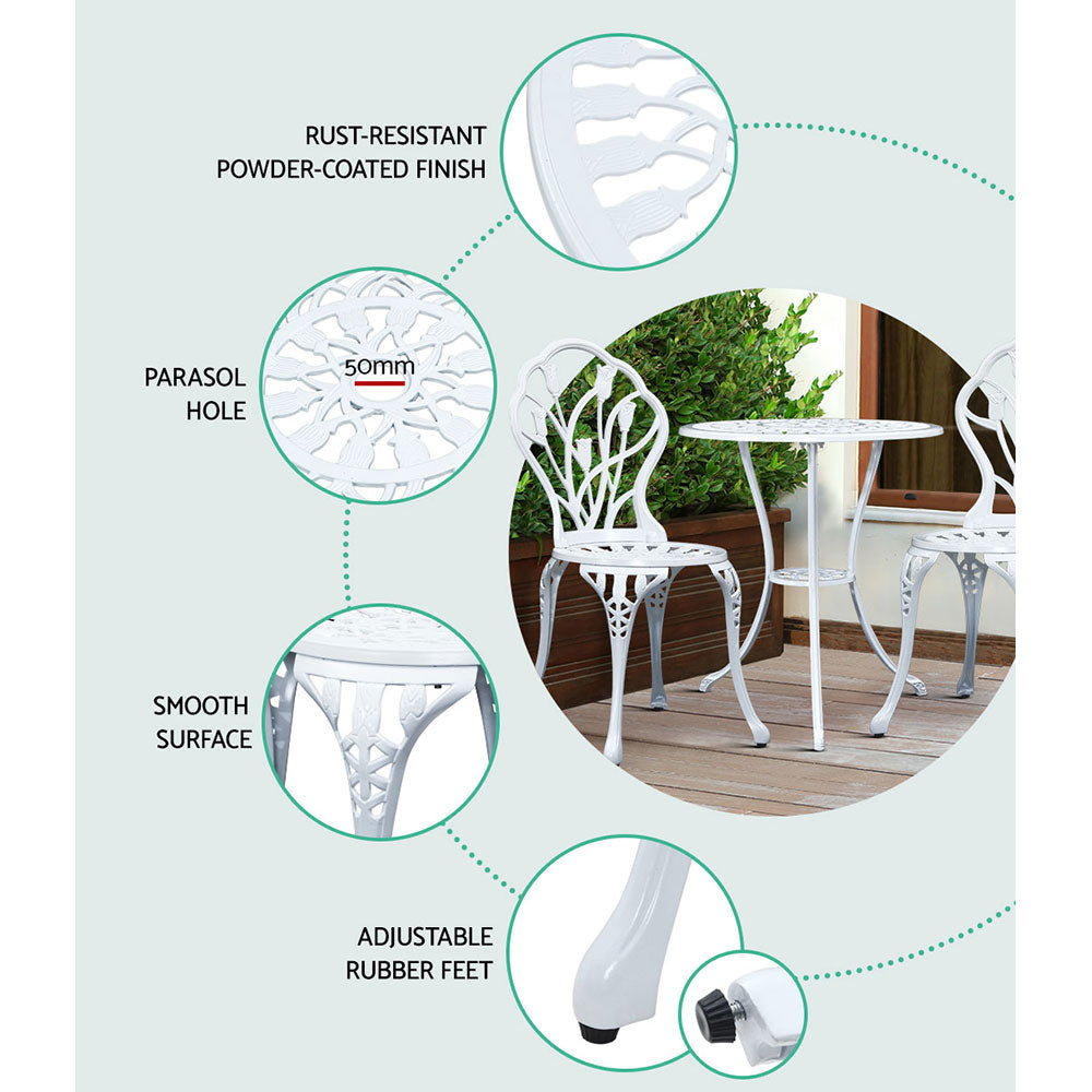 Louvre 2-Seater Tulip Outdoor Bistro Set – White