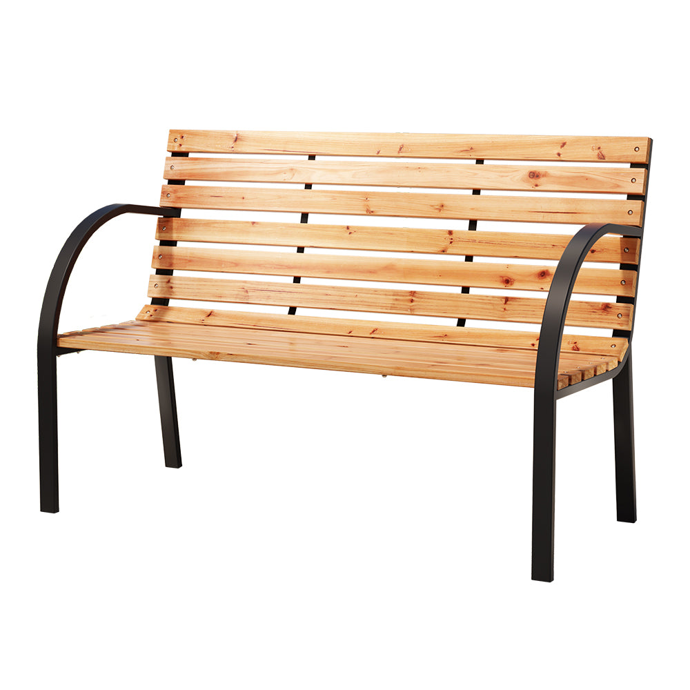 Outdoor Wooden Garden Bench 2 Seater Patio Furniture - Black & Natural - Homecoze
