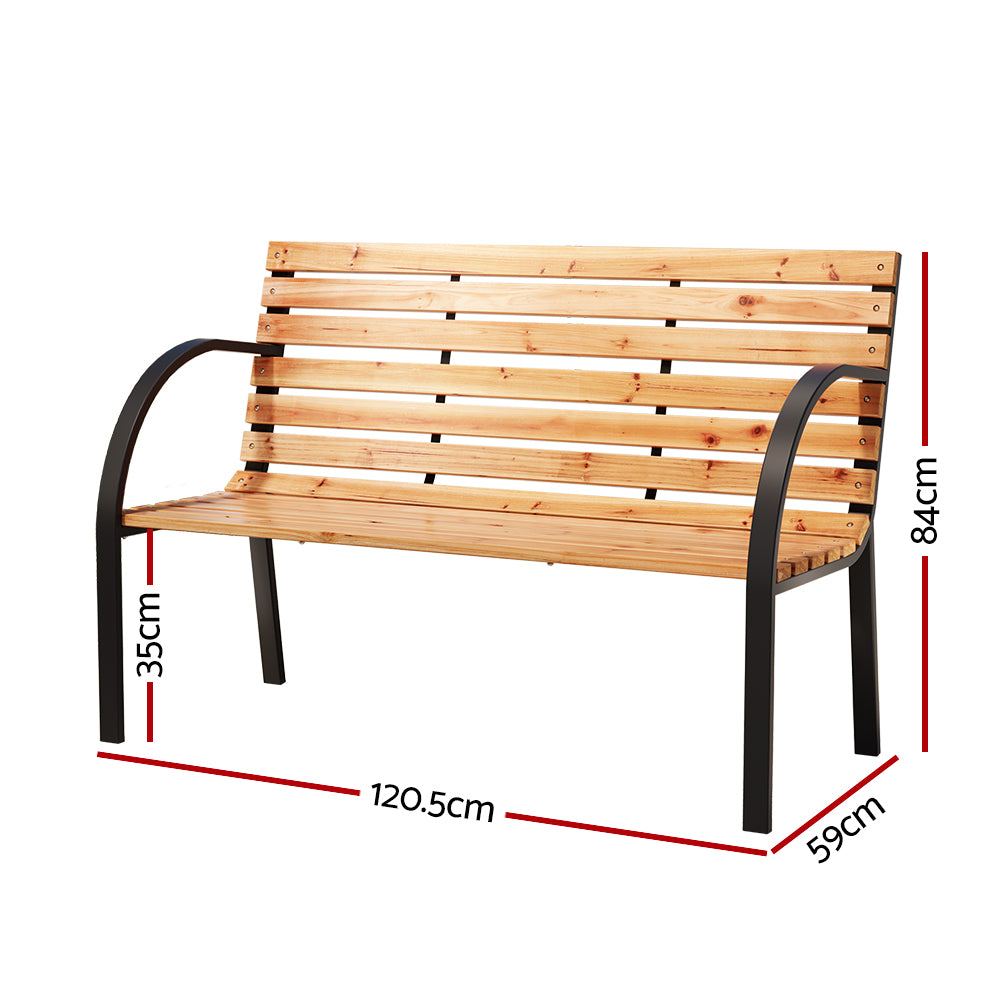 Outdoor Wooden Garden Bench 2 Seater Patio Furniture - Black & Natural - Homecoze