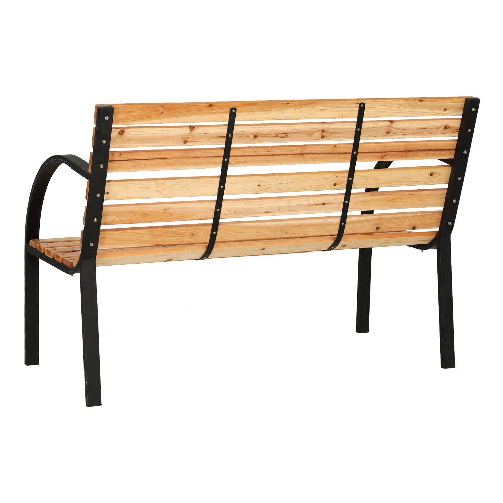 Outdoor Wooden Garden Bench 2 Seater Patio Furniture - Black & Natural - Homecoze
