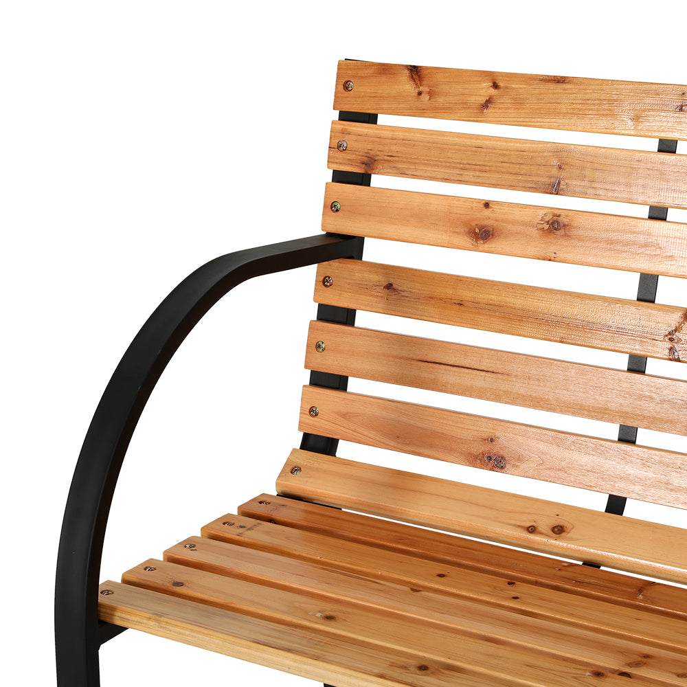 Outdoor Wooden Garden Bench 2 Seater Patio Furniture - Black & Natural - Homecoze