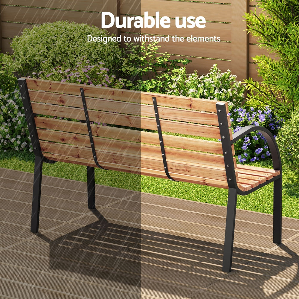 Outdoor Wooden Garden Bench 2 Seater Patio Furniture - Black & Natural - Homecoze