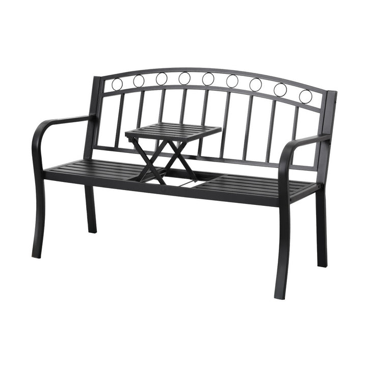 Gardeon Outdoor Garden Bench Seat Loveseat Steel Foldable Table Patio Furniture Black - Homecoze