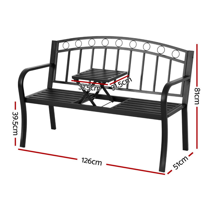 Gardeon Outdoor Garden Bench Seat Loveseat Steel Foldable Table Patio Furniture Black - Homecoze